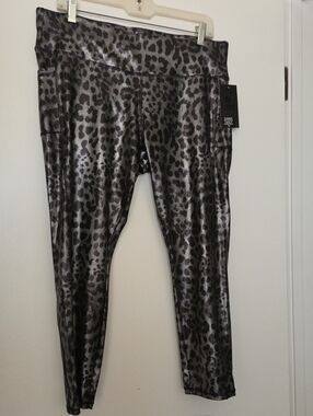 LegEnd LEOPARD SHINE - 7/8 Comptression Legging With Pockets In Silver-Black